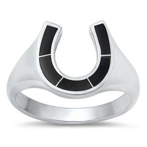 Silver Stone Ring - Horseshoe Black Agate